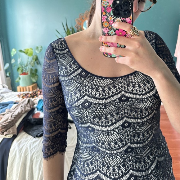 GUESS Navy Blue Lace Overlay Mini Dress - Picture 4 of 8